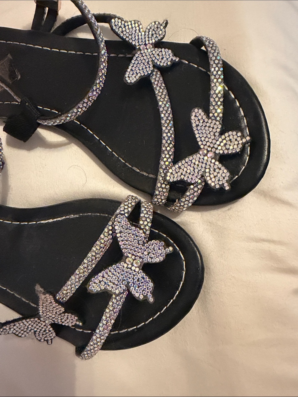 Women’s Black Rhinestone Butterfly Sandals - Picture 2 of 3